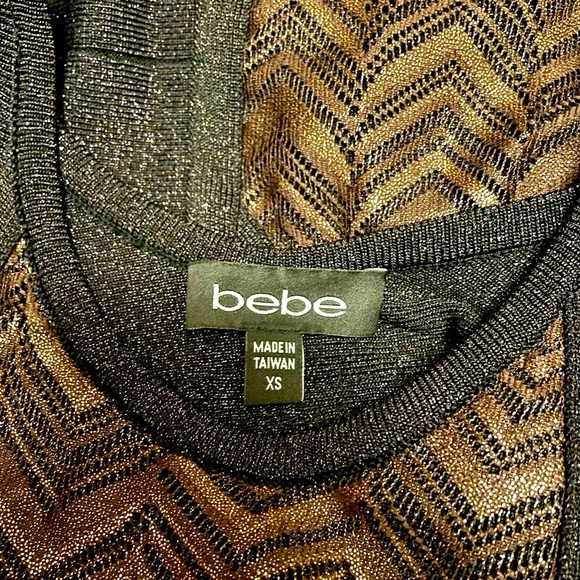 NWOT BEBE Rare Vintage Metallic Black and Gold Bodycon Cocktail/Party Dress XS - Picture 3 of 4